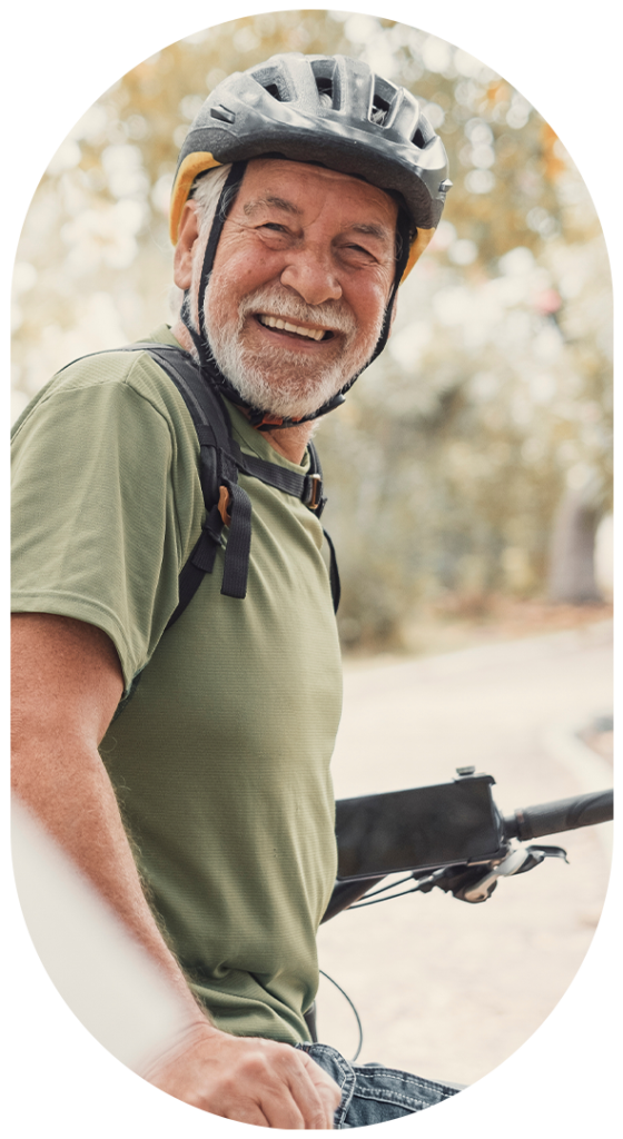 Mature man on bicycle